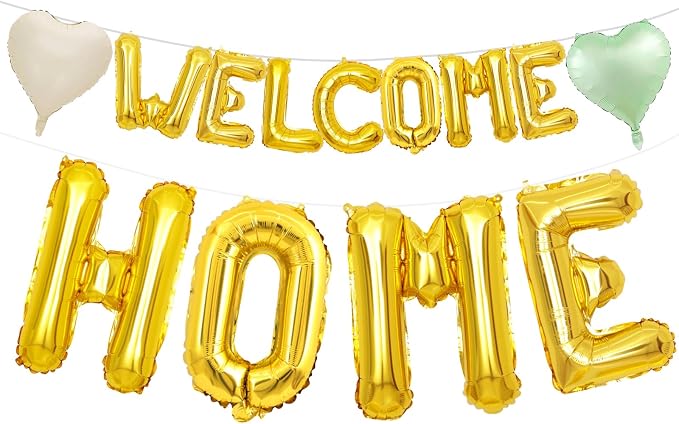 Welcome Home Balloons Green Gold, 40Inch HOME and 16Inch Welcome Foil Balloons by Xinvery
