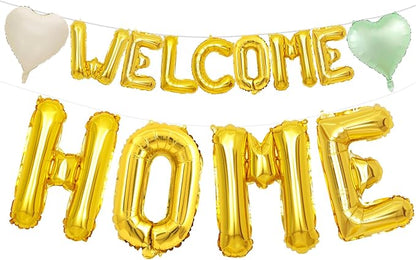 Welcome Home Balloons Green Gold, 40Inch HOME and 16Inch Welcome Foil Balloons by Xinvery