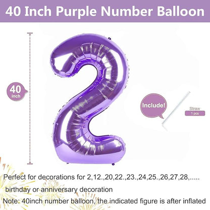 Purple Number Balloons, 40 Inch Purple Balloon 2.2 Helium Balloon 2th Birthday - Image 2