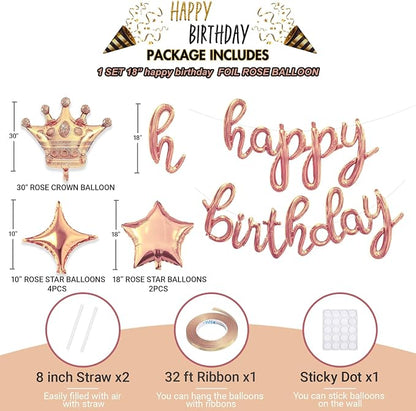 Rose Gold Happy Birthday Balloons Banner 18 Inch Script/Cursive Foil Mylar - Image 3