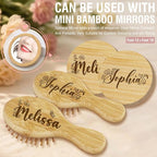 Portable Wooden Hair Brush with Custom Name Engraving, 2 Piece Mini Brushes Gifts for Girls, Daughter, 20 Personalized Design Options, Mirror Option Available