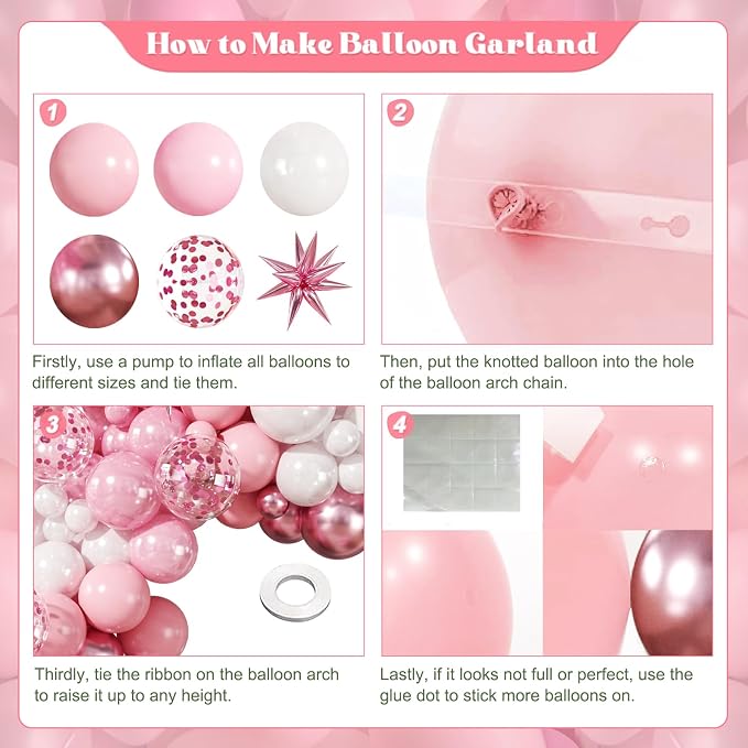 Pink Balloons Arch Kit for Birthday Party Decorations | 140Pcs Metallic Light - Image 4