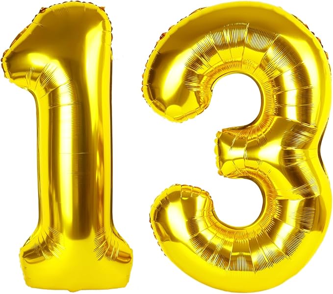 13 Balloon - Golden Birthday Number Balloons, 40 Inch Decorations Men Women | by ALPHADELTAPI