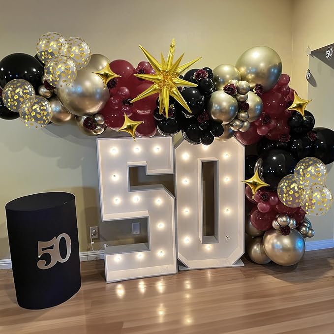 Black Burgundy Gold Balloons Arch Kit, Maroon Black Gold Balloons Arch Garland - Image 8