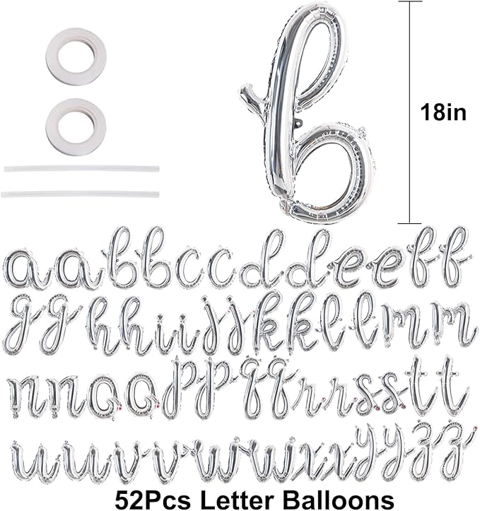 TONIFUL Cursive Silver Letter Balloon 2 Set 16 Inch A-Z Custom Foil Banner | 52 - Image 2