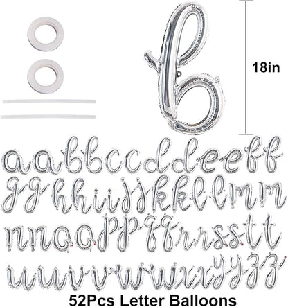 TONIFUL Cursive Silver Letter Balloon 2 Set 16 Inch A-Z Custom Foil Banner | 52 - Image 2
