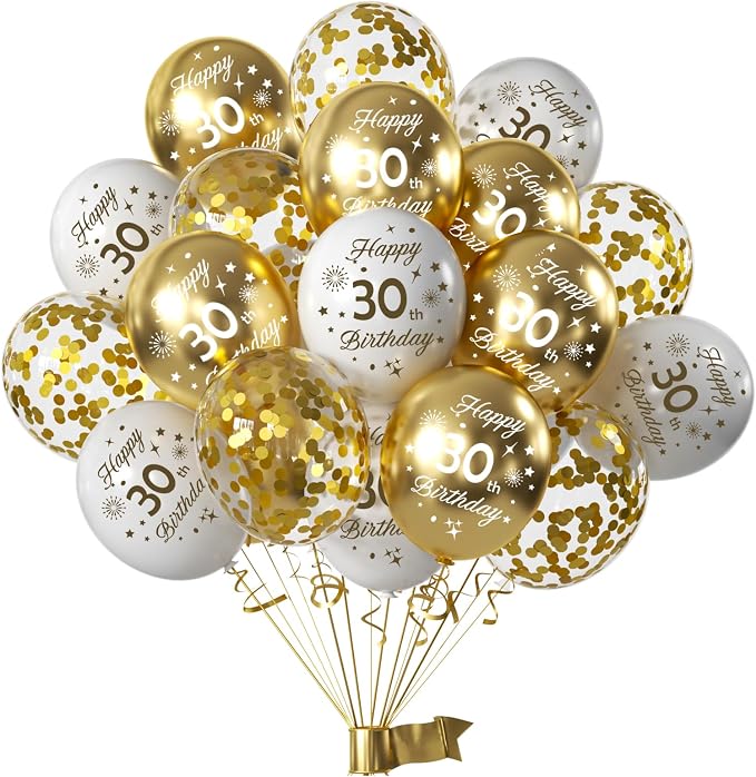 White Gold 30th Birthday Balloons Pack of 15 Men Women Happy 30th Birthday by Hongplus