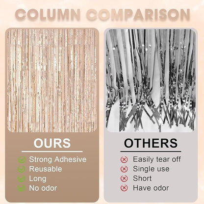 Voircoloria Laser Champagne Foil Fringe Backdrop Curtains, 2 Pack | Tinsel - Image 5