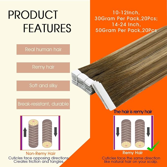 Full Shine Balayage Tape in Hair Extensions Color 4 Medium Brown Ombre 24 Blonde And 4 Injection Tape in Extensions Seamless Skin Weft Travel Friendly Styling for Hair loss Coverage 16Inch 40G 20Pcs