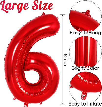 Red Number 6 Balloon 40 Inch, Big Large Foil Helium Number Balloons, Jumbo - Image 3