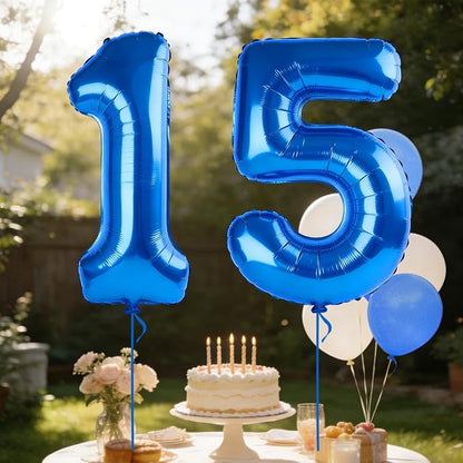 40 Inch Number 15 Balloons for 15th Birthday Party Decorations, 0-100 Dark Blue - Image 3