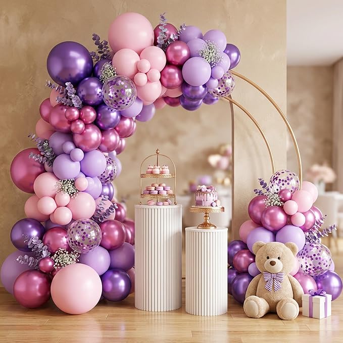 RUBFAC Pink Purple Balloon Garland Arch Kit Different Sizes 129pcs | Latex - Image 4
