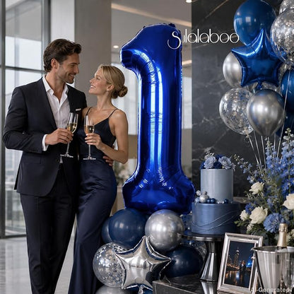 40 Inch Navy Blue Big Number 1 Balloon 0-9 Large Helium | Royal Blue 1st Foil - Image 3