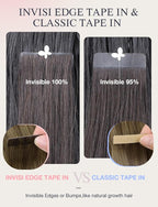 DOORES Invisi Edge Hair Extensions Real Human Hair Tape in, Walnut Brown to Ash Brown and Bleach Blonde 10 Injection Tape-ins with 10 Classic Tape-ins 50g 20 Inch, Injection Tape in