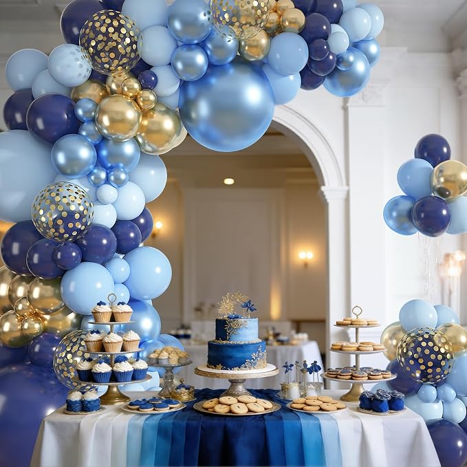 152Pcs Navy Blue Gold Balloons Garland Arch Kit Different Size | Pastel Light - Image 3