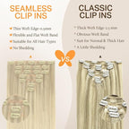 DOORES Clip in Hair Extensions, Ash Blonde to Golden Blonde and Platinum Blonde 14 Inch 130g 7pcs, Seamless Clip in Hair Extensions Natural Straight Hair Thin Weft Invisi Edge Hair Extensions