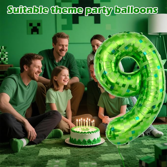 40 Inch Giant Green Pixel Miner Theme Number Balloons 40 Inch Foil Party - Image 3