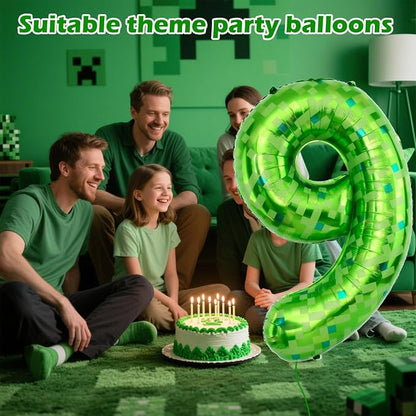 40 Inch Giant Green Pixel Miner Theme Number Balloons 40 Inch Foil Party - Image 3