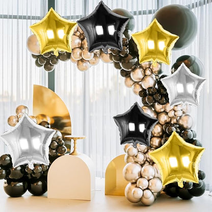 Black Gold Silver Star Foil Balloons, 18 Inch Metallic Black and Gold Stars - Image 5