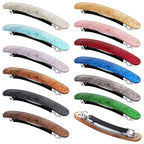 12 Pieces Hair Barrettes for Women Tortoise Shell Acetate French Skinny Clip Automatic Ponytail Barrettes for Women Fine Thin Hair Accessories(Elegant Color)