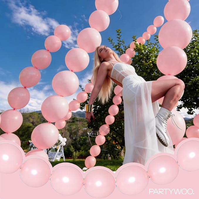 PartyWoo Baby Pink Linking Balloons 100pcs 6 Inch Pink Link Balloons | - Image 7