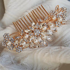 Crystal Wedding Hair Comb Bridal Hair Comb with Pearl Wedding Headpiece for party wear Golden Hair Accessory