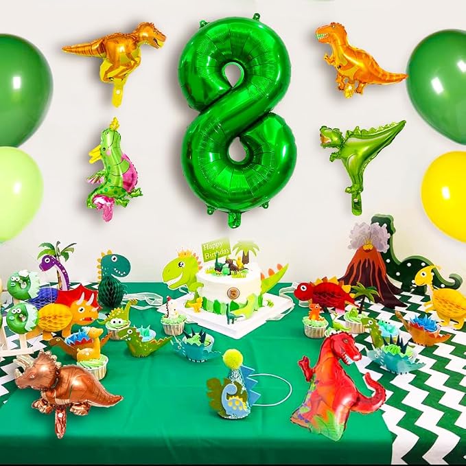LilyZheng Large Dinosaur Balloon Number 8, 40 Inch Dark Green Foil Balloon - Image 6