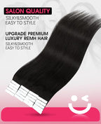 Youngsmile Injection Tape in Hair Extensions Human Hair, #1B Natural Black Invisible Tape in Injected Hair Extensions, 20pcs 45g, 20 Inch Injected Tape Ins Straight Extensiones De Cabello (#1B,20'')