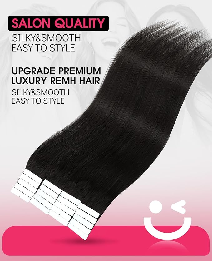 Youngsmile Injection Tape in Hair Extensions Human Hair, #1B Natural Black Invisible Tape in Injected Hair Extensions, 20pcs 50g, 22 Inch Injected Tape Ins Straight Extensiones De Cabello (#1B,22'')