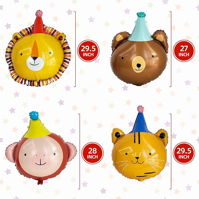 Animal Head Foil Balloon Kit, Lion Bear Monkey Cat foil balloon, Birthday Party - Image 3