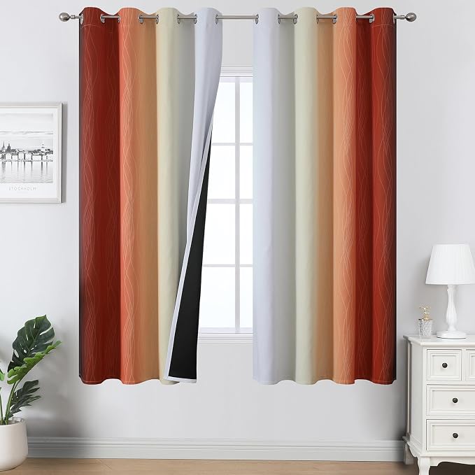 Burnt Orange and Greyish White Blackout Ombre Curtains by ESTELARTEXTILER
