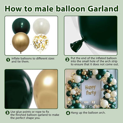 Emerald Green Gold Balloon Arch Kit, Different Size | Double Stuffed Latex - Image 4