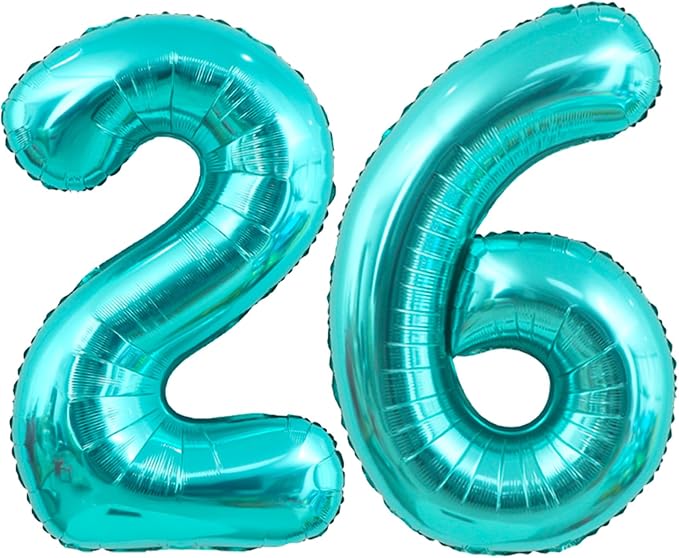 40 Inch Big Teal Blue Number 26 Foil 0-9 Mylar Helium Balloons | Large Digital by SULALABOO