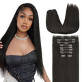Lashey Real Human Hair Clip in Extensions, 9pcs 150g Straight 16 Inch #1B Natural Black Hair Extensions for Women