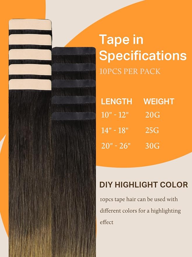 DOORES Tape in Hair Extensions Human Hair, Chocolate Dip Color Melt 24 Inch 30g 10pcs, Human Hair Extensions Natural Hair Extensions Seamless Straight