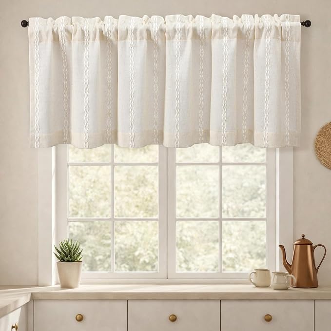 Boho Kitchen Valance for Windows, 52 x 18 Inch, 1 Panel | Vintage Farmhouse Rod - Image 2