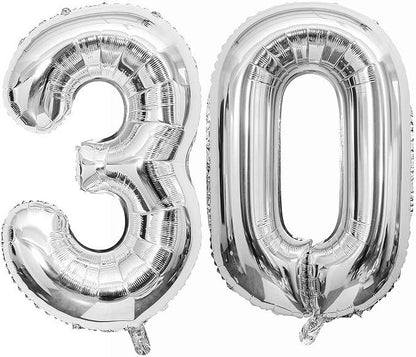 Silver 30 Number Balloons, 40 Inch Giant Number 30 Balloons Foil Mylar Helium by Lovoir