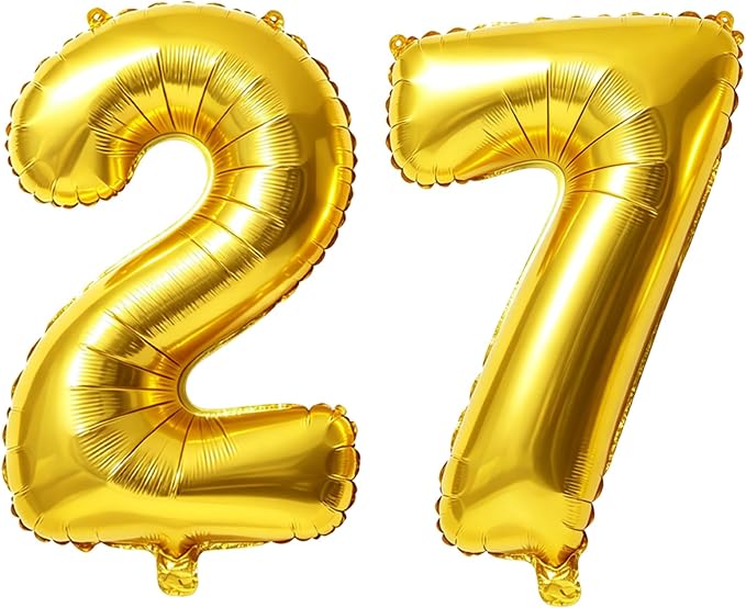 40 Inch Number 27 Balloons for 27th Birthday Party Decorations, 0-100 Gold by FOBELEC