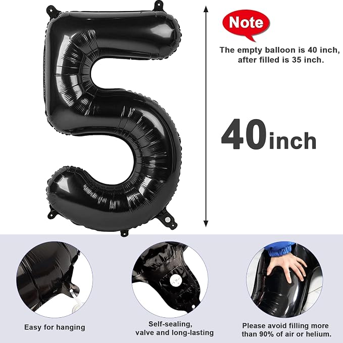 Number Balloon 40 Inch Black Number 5 - Image 6