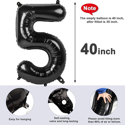 Number 5 Balloons Birthday Decorations, 40In Black Balloons - Image 6