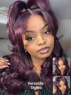 KLAIYI Black Cherry Loose Body Wave Bye Bye Knots Glueless Wig 7x5Precut Lace Front Wigs Human Hair Drawstring Pre Plucked Bleached 30S Ready to Wear and Go Wig with Face Framing Bangs Burgundy 18Inch