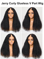 YIROO EasiContour V Part Wigs Human Hair Jerry Curly Glueless Human Hair Wigs Upgraded U Part Curly Wigs No Leave Out No Gel V Shape Clip in Half Wig Beginner Friendly Ready to Go Wig 20 inch