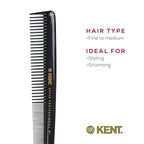 Kent SPC81 Salon-Style Dressing Cutting Comb with Wide and Fine Teeth - Professional Barber Haircut Comb for Styling and Teasing for All Hair Types - Kent Quality Barber Supplies