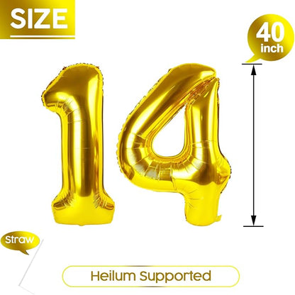 14 Balloon - Gold Birthday Number Balloons, 40 Inch Decorations Men Women | - Image 5