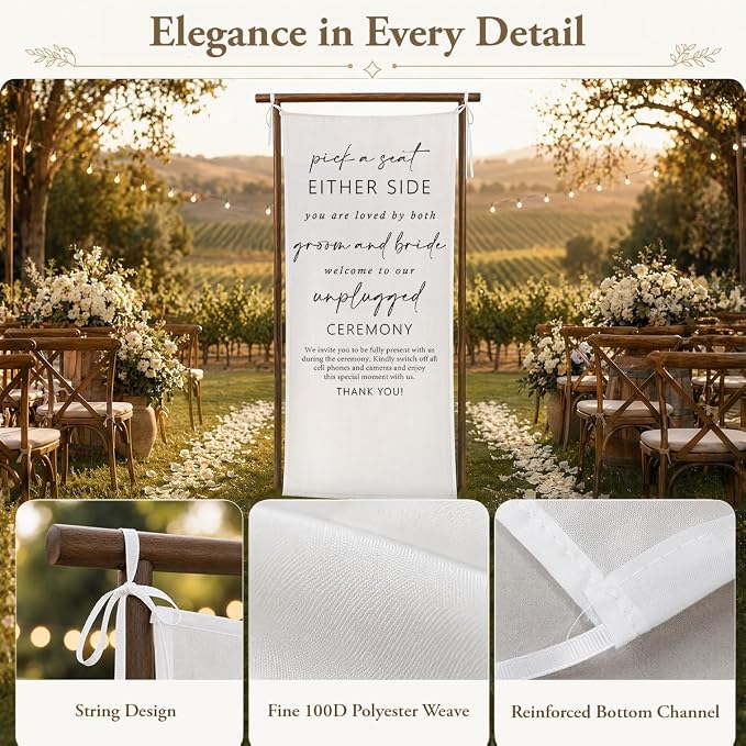 Pick a Seat Wedding Banner 73 x 30 Inch, Polyester Unplugged Ceremony Sign - Image 2