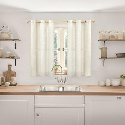 YoungsTex 45 Inch Length Beige Linen Curtains - Image 2