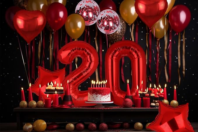 40 Inch Red Number Balloons 20 Mylar Foil 20th Birthday Party Decor 10 Pcs | - Image 4