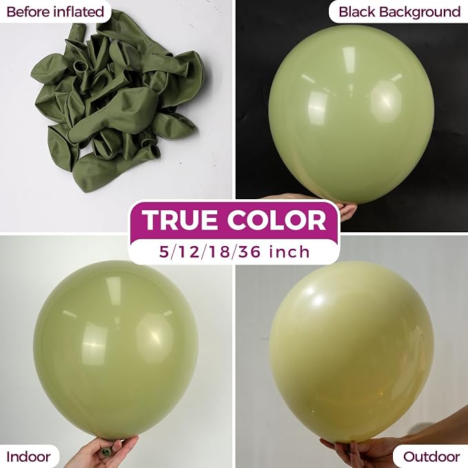Bezente Sage Green Balloons Latex Party Balloons 100 Pack 12 inch | Olive Green - Image 2