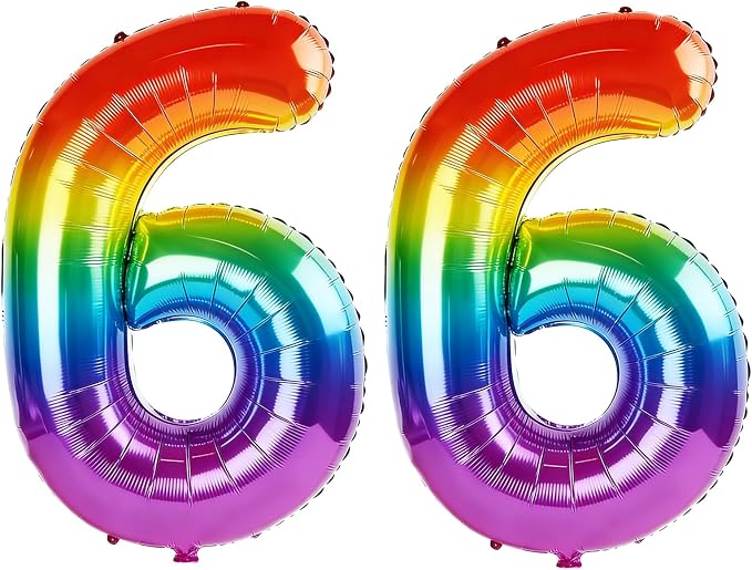 40 Inch Number 66 Balloons for 66th Birthday Party Decorations, 0-100 Rainbow by FOBELEC
