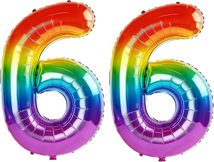 40 Inch Number 66 Balloons for 66th Birthday Party Decorations, 0-100 Rainbow by FOBELEC